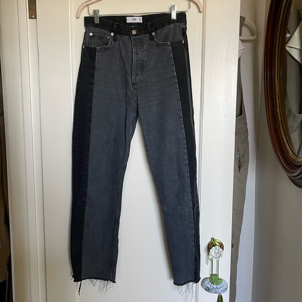 Mango High Rise Two-Tone Straight Leg Jeans